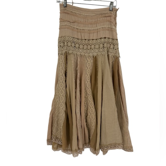 Vintage 90s Brown Mixed Media Lace Gypsy Skirt Whimsigoth Witchy Boho Maxi - Picture 3 of 11